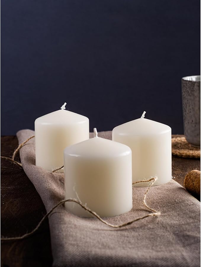 CANDWAX 3x3 Pillar Candle Set of 3 - Dripless Pillar Candles for Home - Elegant Ivory Candles for Relaxing Atmosphere