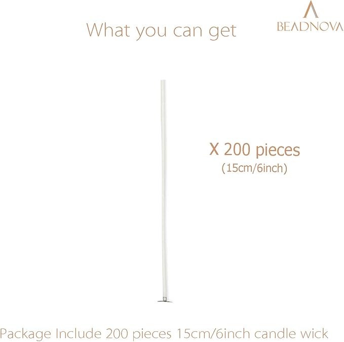 BEADNOVA Candle Wicks 6 Inch 200pcs Large Cotton Wicks String for Candle Making Supplies