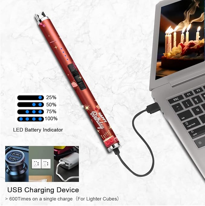 SUPRUS Candle Arc USB Lighter Electric Lighter with Upgraded LED Battery Display Safety Switch Rechargeable Flameless Plasma Windproof Portable for Birthday (Birthday Red)