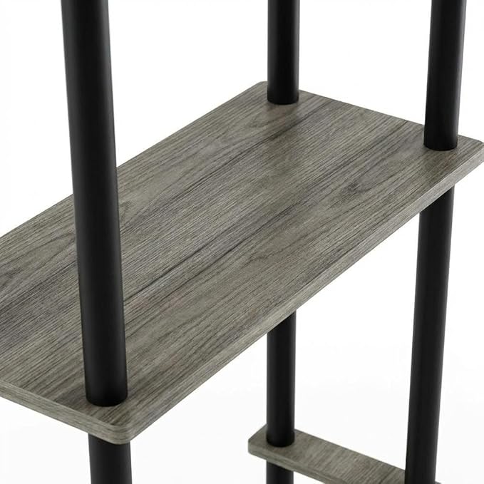 Furnifact French Oak Grey Black Toilet Space Saver with 3 Shelves, Wall-Mount Design, Modern Style, Durable Material, Ideal for Bathroom Storage