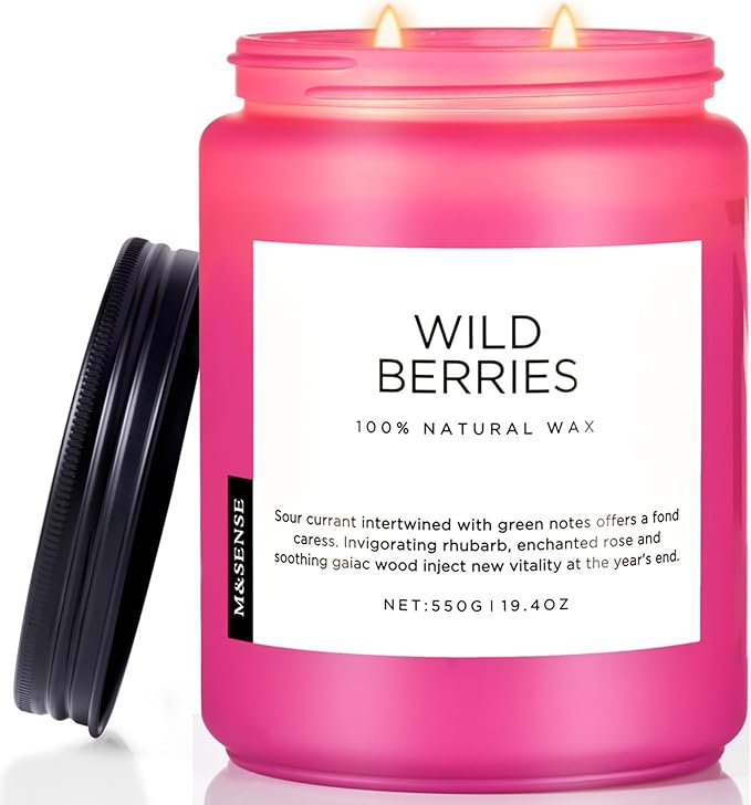 M&SENSE Wild Berries Scented Pink Candles for Home,110 Hour Long Lasting Large Soy NaturalCandles 19.4oz for Valentine's Day Holiday Birthday Gifts Home Decor