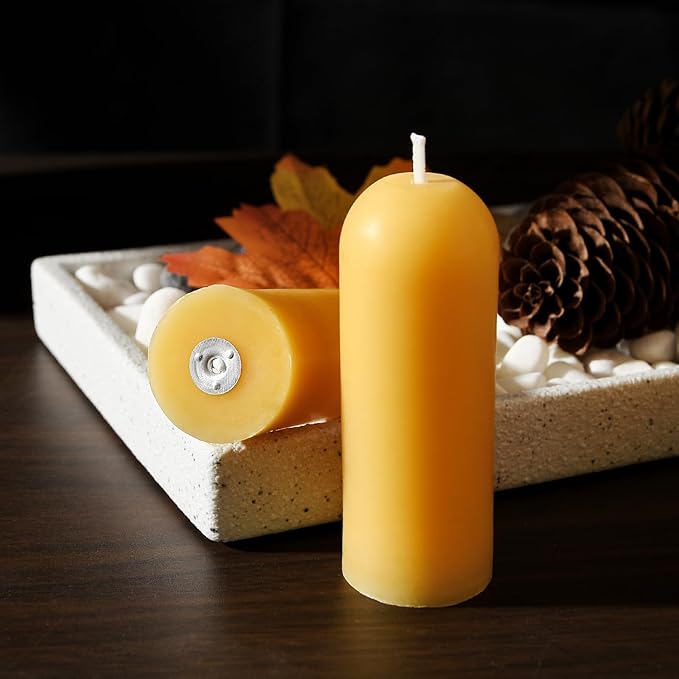 Natural Beeswax Emergency Candles, Long Lasting Burning for Outdoor,Indoor, Emergency, Power Outages - Pack of 15 - Yellow Thin Bees Wax Pillar Candle