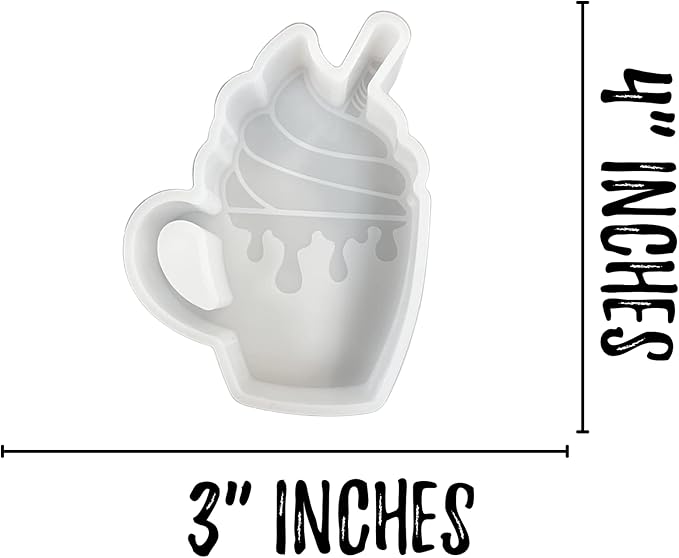 Hot Cocoa Chocolate Drip Mug Cup Tumbler Whipped Cream Handle Drink Car Freshie Silicone Mold 4x3x1” for Scented Aroma Beads Holiday Winter, Car Candle, Oven Safe Bake Heat Resistant to 400 F Supplies