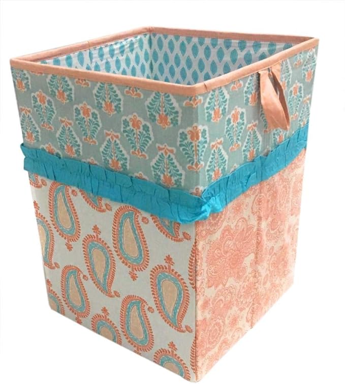 Bacati - Paisley Kids Storage (Collapsible Hamper 14 x 14 x 19 inches, Coral/Aqua)