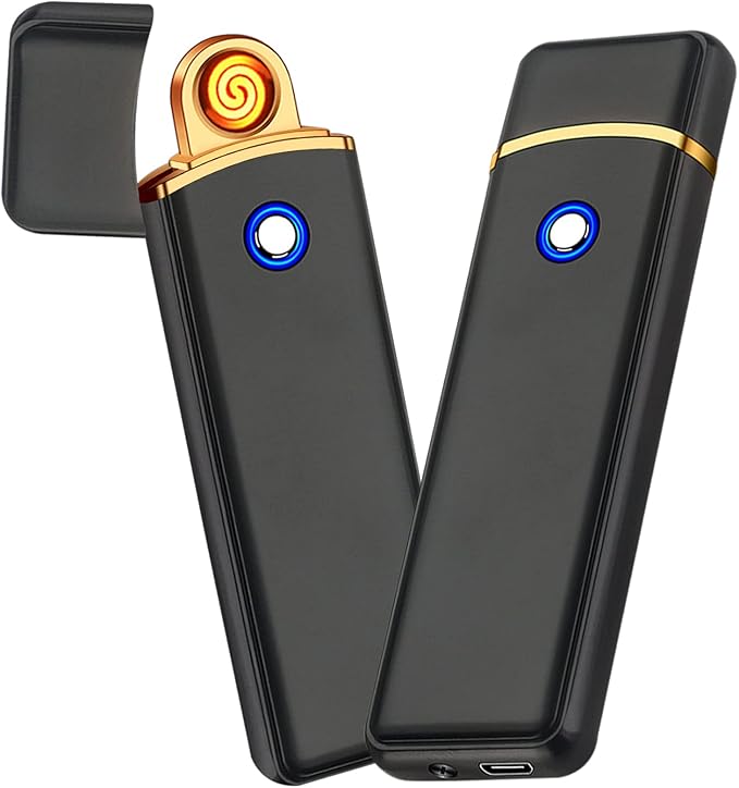 Electronic USB Rechargeable Lighter - Smart, Cool, Portable Dual Sided Ignition Windproof Flameless Plasma Lighter for Indoor Outdoor Use (Black)