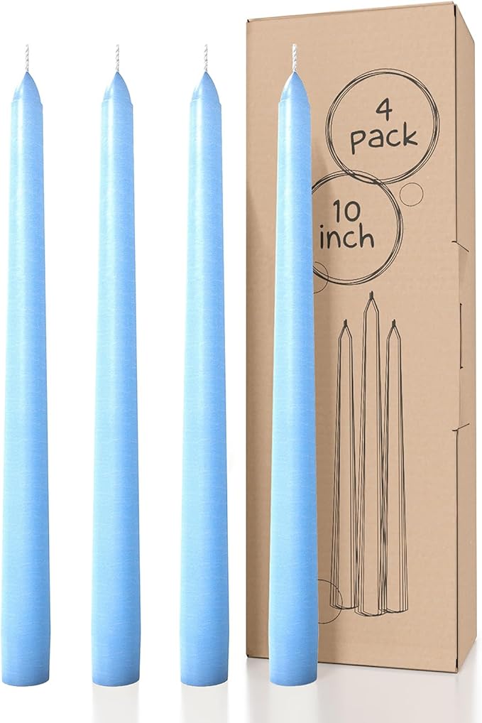 CANDWAX Light Blue 10 inch Taper Candles Set of 4 - Unscented Smokeless Dripless Tapers for Dinner Table, Home Decor, Easter Decor, Party, Wedding and Ordinary Dinners - Spring Candles