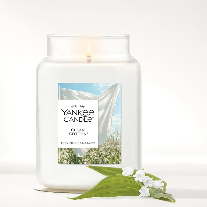 Yankee Candle Clean Cotton Scented Candle, 22oz Large Jar with up to 150 Hour Burn Time, Giftable, Birthdays
