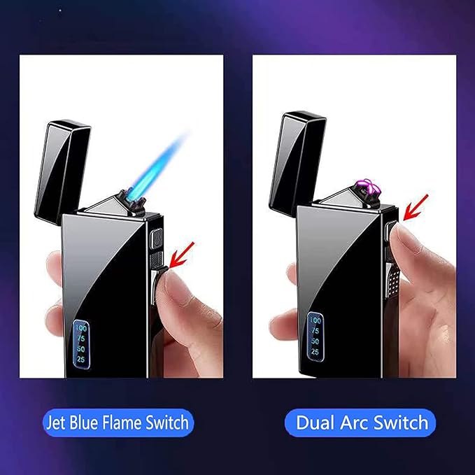 Arc 2 in 1 Jet Flame Torch Lighter - Refillable Butane Electric, USB Rechargeable, Windproof Infinity Lighter for BBQs, Candle, Camping (Black)