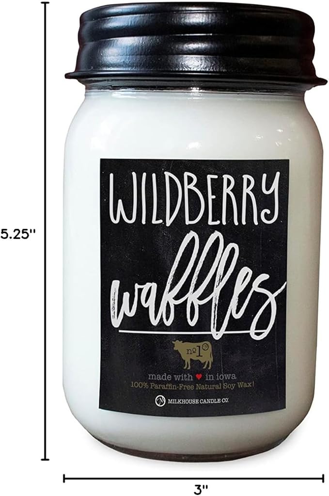 Milkhouse Candle Company Wildberry Waffles Soy Candle - Blackberries | Golden Waffles | Vanilla Cream | Maple Syrup Scented -13oz Mason Jar with Lid, 70+ Hour Burn Time, Made in The USA