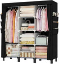 Portable Wardrobe, Clothes Organizer, Easy Hanger Wardrobe, Multiple Dividers and 3 Drawers, 6 Side Pockets Large Capacity (Black)