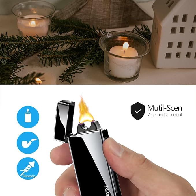 Electronic Lighter Windproof Arc Lighters with USB Charging Ideal for Candles, Camping, and Outdoor Activities Cool Plasma Lighter with Safety Protection Gift for Men and Women (Black)