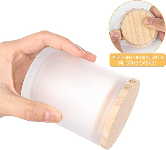 SHOWIN Thick Candle Jars for Making Candles 12 Pcs, 7 OZ Empty Jars with Wood Lids for Candle Making, Sample Container, Frosted White