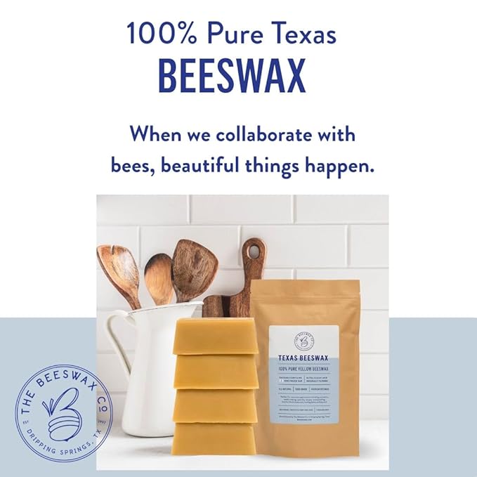 The Beeswax Co Pure Texas Beeswax Block - Ultra Clean - Naturally Filtered & Honey Scented - Premium Food Grade Yellow Beeswax for Candles, Butcher Blocks, Etc - Organic Bees Wax Bars - 1lb