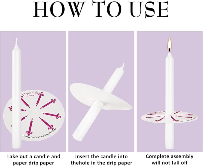 400Packs White Taper Candles, Unscented, with Paper Holder, Halloween, Shabbat, Vigil, Prayer Candles, Large Event Handheld Taper Candles Perfect Size.