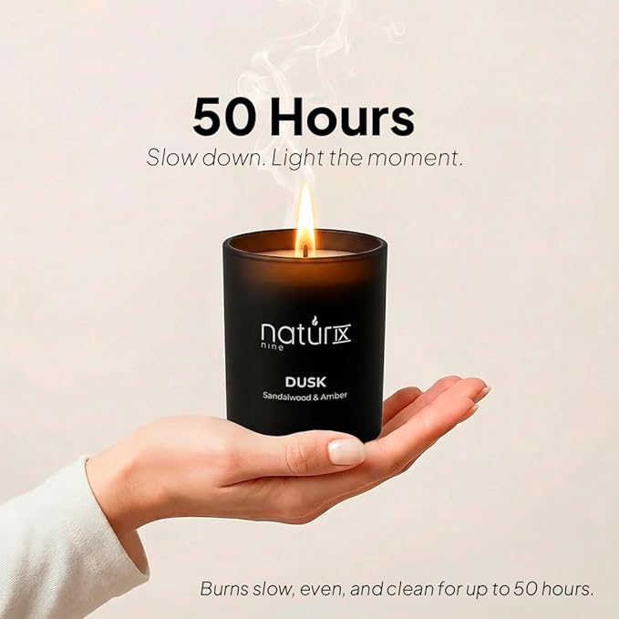 Natur IX Dusk Scented Candles for Home | Sandalwood & Amber | Natural Non Toxic Soy Candles with Essential Oils | 50 H Long Burning