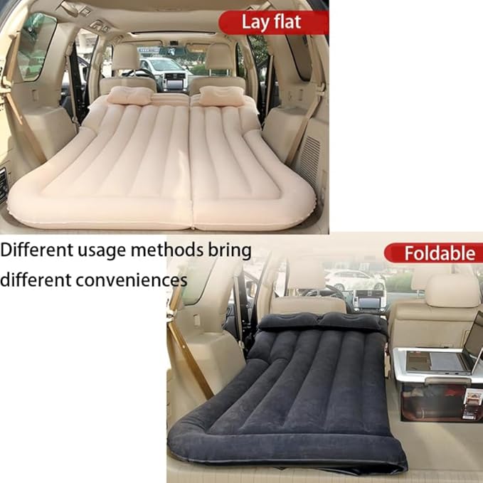 Car Air Mattress for Sonata SEL 2024, Inflatable Bed Thickened Flocking Sleeping Pad Foldable Travel Camping Backseat Cushion,Beige
