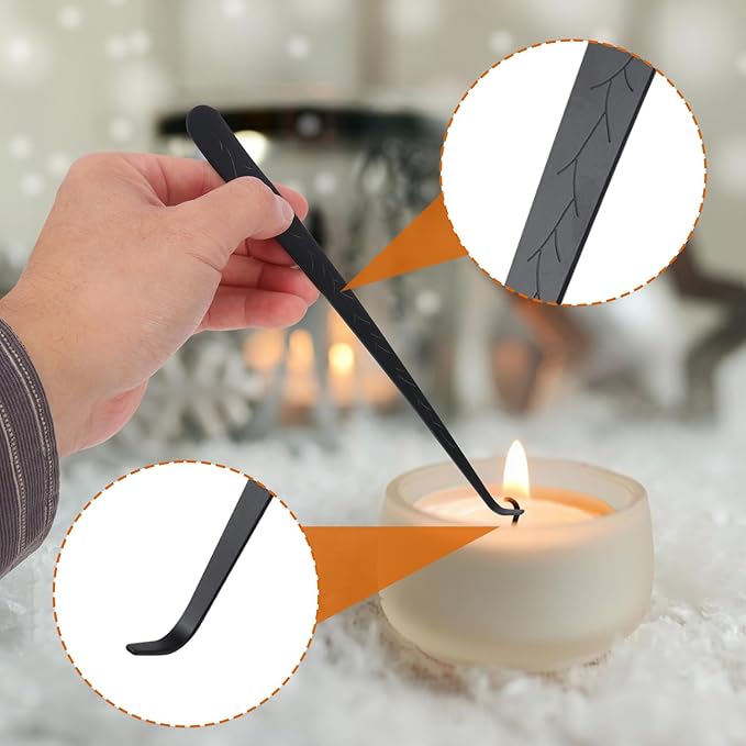 4 in 1 Candle Accessory Set with Storage Tray Plate, Premium Candle Wick Trimmer, Candle Snuffer, Wick Dipper & Storage Tray Plate with Gift Package, Ideal for Scented Candle Lovers (Black)