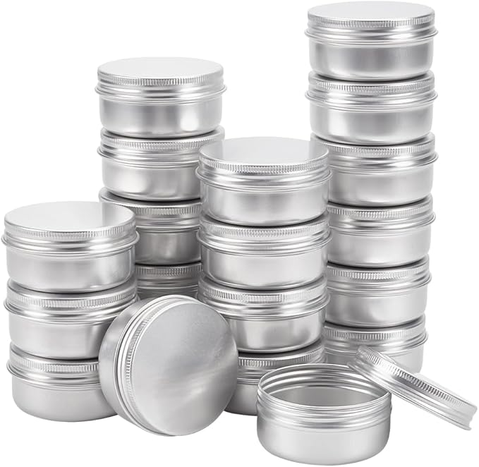BENECREAT 20 Pack 1.7 OZ Tin Cans Screw Top Round Aluminum Cans Screw Lid Containers - Great for Store Spices, Candies, Tea or Gift Giving (Platinum)