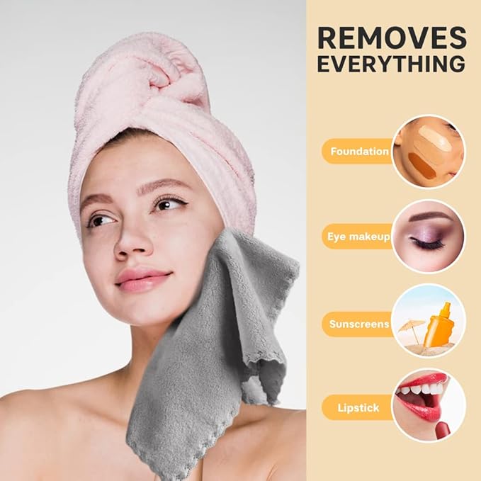 SUNLAND Microfiber Face Cloth Reusable Makeup Remover Facial Cleansing Towel Ultra Soft Face Washcloth 12inchx12inch 12 Pack Grey
