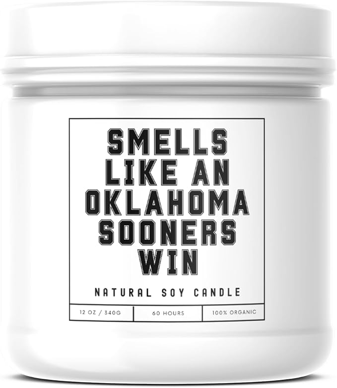 Smells Like an Oklahoma Sooners Win - Scented Soy Wax Candle (8.0 oz) 50-60 Hour Burn Time, Cotton Wick, Frosted White Glass Jar (Vanilla)