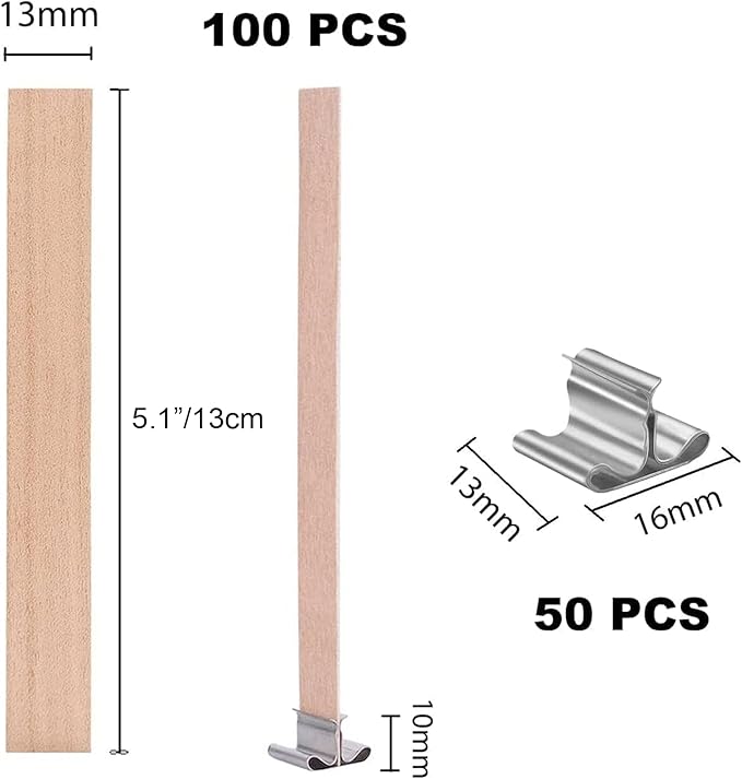 230 PCS Wooden Candle Wicks for Candle Making 0.5mm Natural Candle Wood Wicks Wick Stickers Wick Clips Candle Cores kit for DIY Candle Making Craft