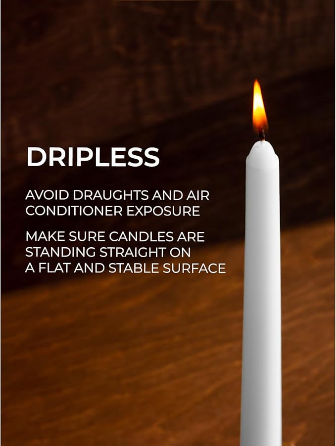 CANDWAX 10 inch White Taper Candles - Set of 12 White Candle Sticks Ideal for Christmas Decorations - Unscented Dripless Smokeless Long Burning Candlesticks - Christmas Candlesticks