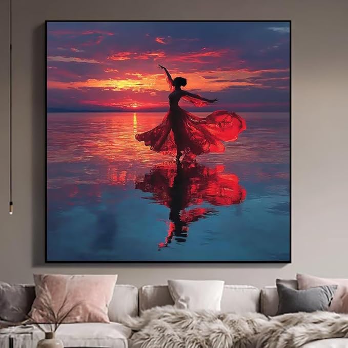 Paint by Numbers Kit for Adults Dance Paint by Numbers Sunset DIY Crafts for Adults Canvas Paintings Kits, Hobbies for Women Art With Accessories for Home Wall Decor 32x32inch Without Frame 6-8625