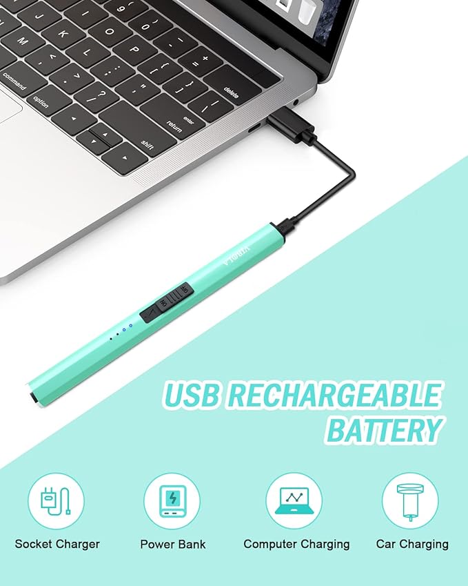 Rechargeable Lighter Electric Candle Lighters Arc Plasma Flameless Windproof USB Lighter Multi-Safety Protection Teal Blue