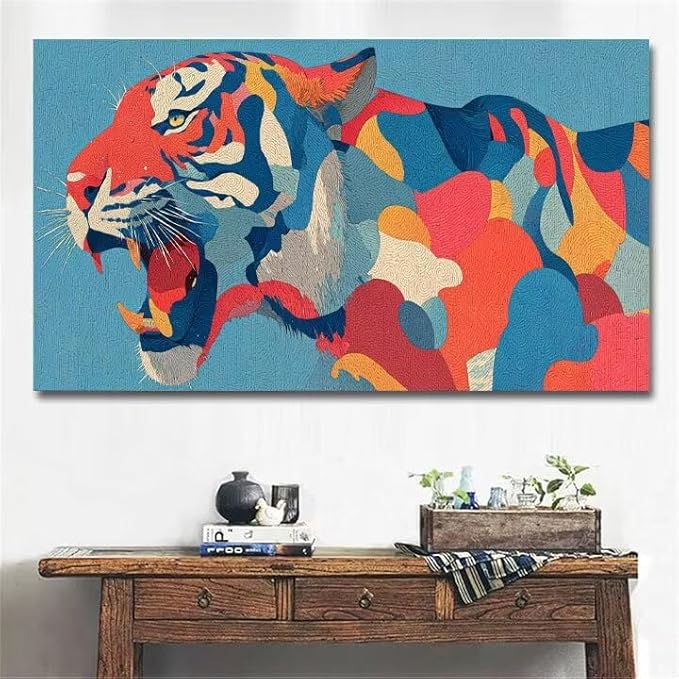 Paint by Numbers Kit for Adults Tiger Painting by Numbers Animal DIY Kits for Adults Canvas Painting Crafts, Hobbies for Women Beginner for Home Wall Decor Art Gifts Without Frame 28x56 Inch T-5970