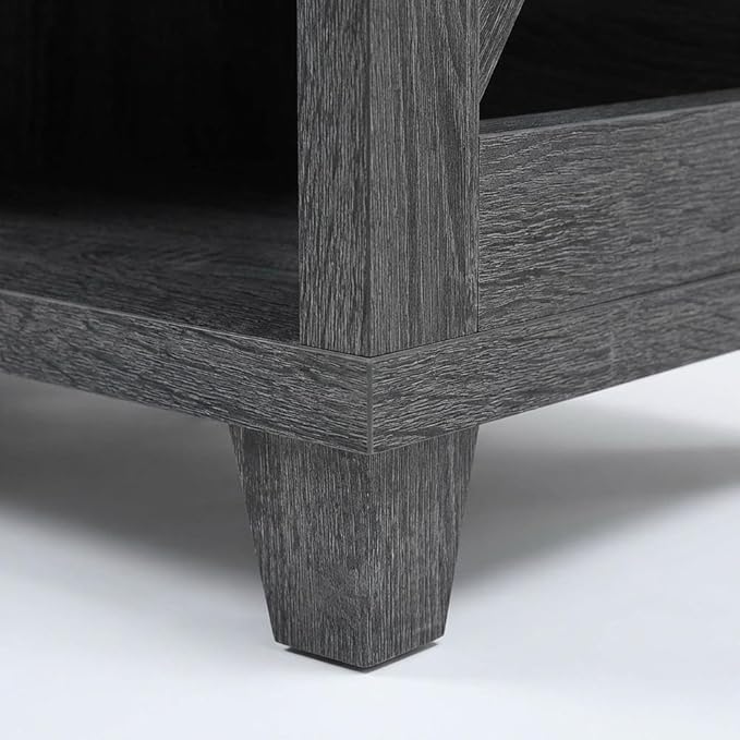 Furnifact Gray Deluxe 2 Drawer TV Stand with Shelves for Up to 55-Inch TVs, Transitional Coastal Style, Particle Board MDF Construction