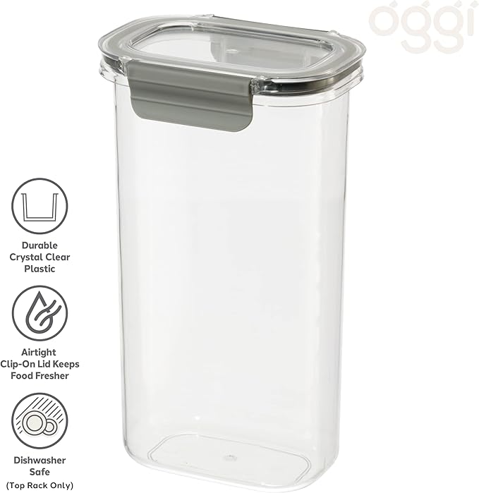 Oggi Clarity Leak-Proof Airtight Food Storage Container - Ultra clear, BPA free, Sealable Container with Lid, Ideal for kitchen storage, Kitchen Organization, Perfect Meal Prep Containers. 54oz/1.6lt