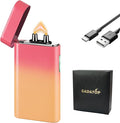 GADATOP Electric Lighter Rechargeable USB Arc Plasma Lighter Flameless Outdoor Windproof Lighters Colorful Gradient Lighters with Rhythmic Flashing Battery Indicator (Pink-Yellow Gradient)