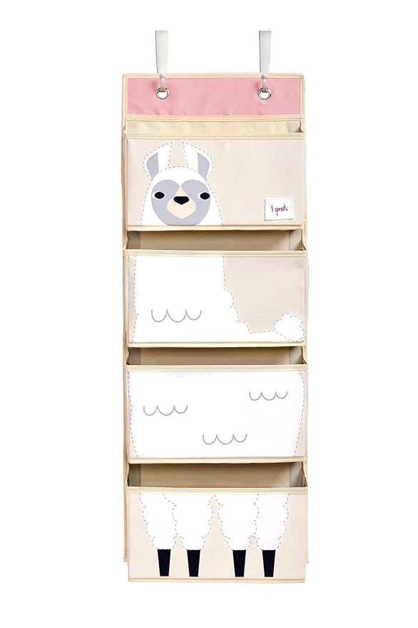 3 Sprouts Over The Door Baby Organizer - Essential Newborn Nursery Storage, Toy Organizer for Room and Closet - Bedroom Storage - Hooks Included, Llama