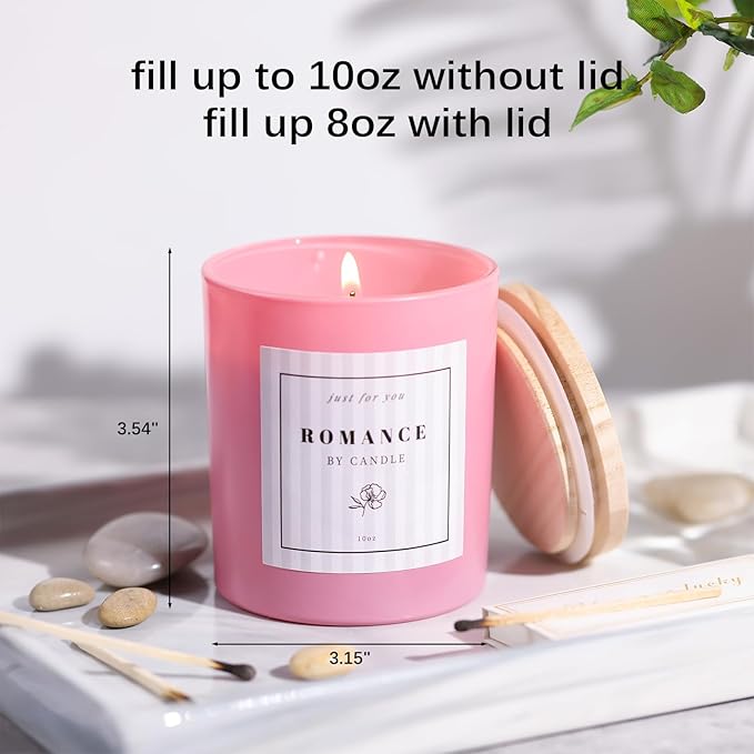 12Pcs Assorted Pink Candle Jars for Making Candles, 10oz Empty Candle Jars with Bamboo Lids and Labels, Glass Candle Jar for Candle Making Supplies, Candle Containers for DIY Gifts