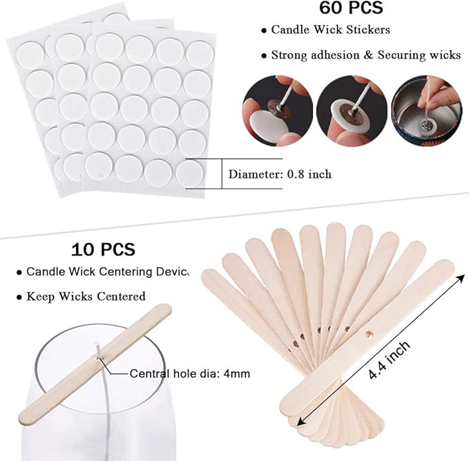 Bulk 6-Inch Candle Wicks - 100 Pcs with Wick Stickers & Centering Device for Soy/Beeswax Candle Making