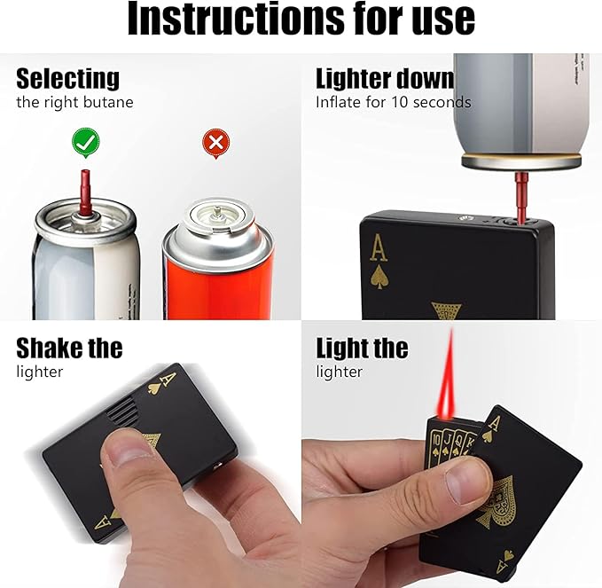Jet Torch Lighter, Ace Card Red Flame Lighter, Metal Poker Design Windproof Refillable Butane Cool Lighter, Outdoor, Indoor, Camping, BBQ, Candle, Birthday, Gift for Men/Women (Without Gas)