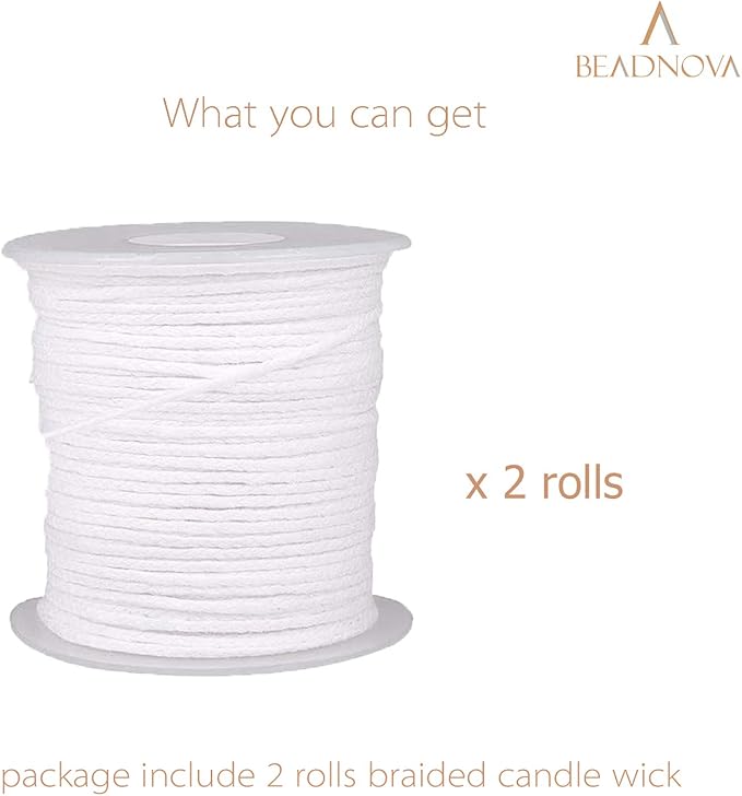 BEADNOVA Candle Wick 400 ft Braided Cotton Candlewick Core Braided Wick for Candle DIY and Making (122m/134yard/400 Foot)