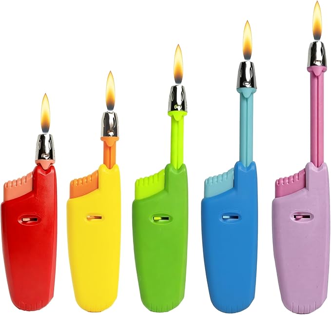 Navpeak Candle Lighter Long Neck Adjustable Lighters Butane Gas Refillable Plastic Lighter Kitchen Igniter (5 Pack) (Butane Included)