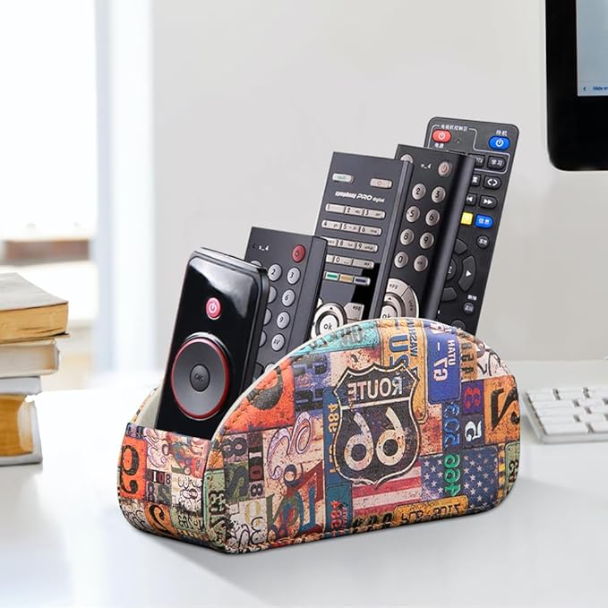 TV Remote Control Holder with 5 Compartments,Pu Leather Remote Caddy/Box/Tray Bedside Table Desk Storage Organizer for DVD, Blu-Ray, Media Player, Heater Controllers and Cosmetics Office Supplies