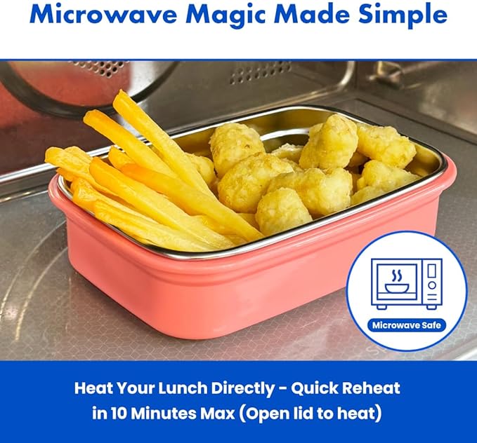 KeeperTen Microwave Safe Stainless Steel Food Storage Container(Melon Green, 37.2oz) Leakproof, Dishwasher & Freezer Safe, BPA-Free, Odor Resistant, Reheat or Store Meals On-the-Go