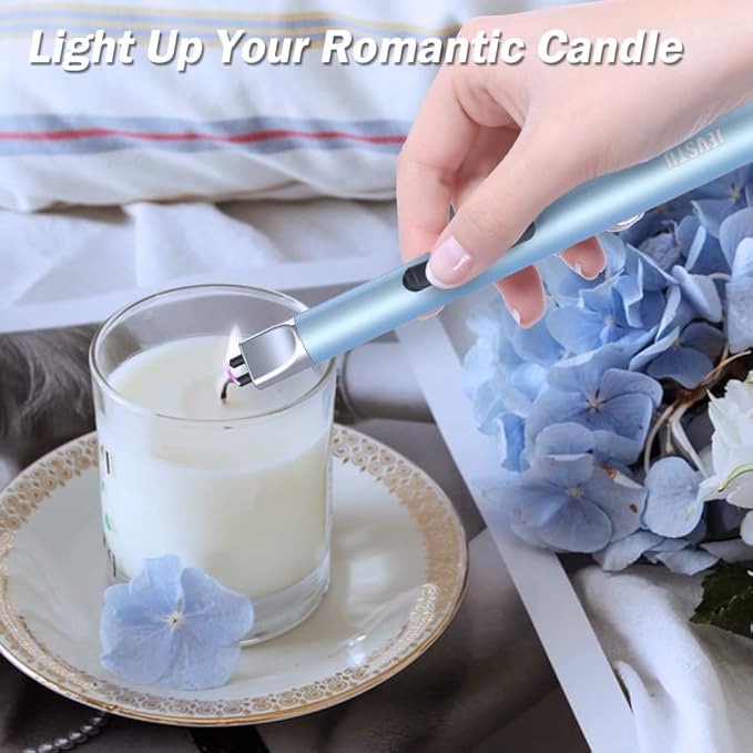 Candle Lighter, Electric Lighter Rechargeable USB, Arc Windproof Flameless Plasma Long Stick, No Butane Fluid, Perfect for Candle BBQ Camping Kitchen Stove, Pink and Blue
