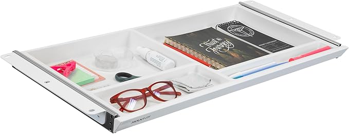 Mount-It! Under Desk Drawer with 4 Compartments, Deep Low-Profile Slide-Out Storage Organizer, 25.8″ x 12.5″ x 1.6″, Smooth Glide Pull-Out Tray for Traditional & Single Motor Standing Desks, White