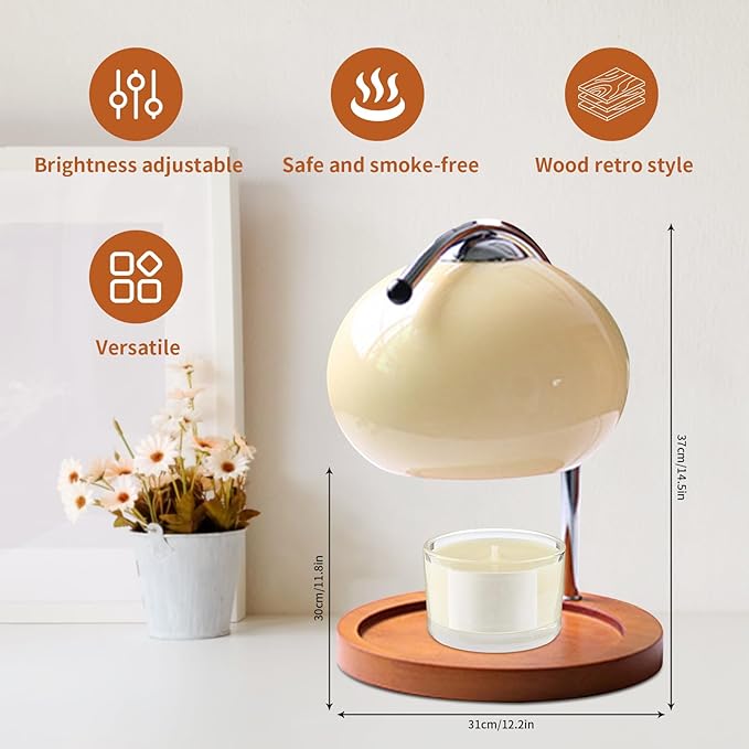 Topyond Candle Warmer Lamp with Extra-Large Solid Wood Tray, Candle Warmer, Dimmable Vintage Aromatherapy Table Lamp, Bedroom Desk Decor Gift for Women and Home Decorators Valentine's Day