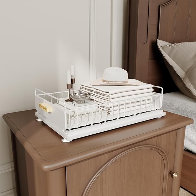 Pull Out Cabinet Organizer,Under Sink Organizer and Storage, Metal Slide Out Drawers for Cabinets, Multi-Purpose Storage Shelf for Kitchen, Cupboard, Bathroom 2 Pack White