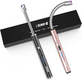 VEHHE Candle Lighter, 2 Pack Rechargeable Electric Lighter with LED Battery Display Safety Switch, Flexible Neck USB Lighters for Candles Camping Grill Gas Stoves Cooking (Black & Pink)