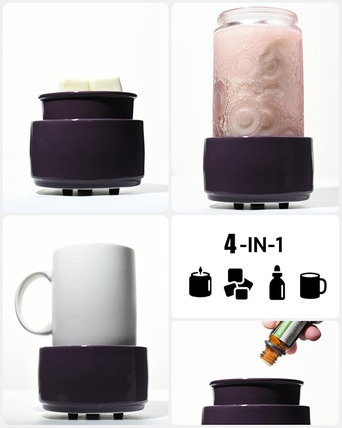 Ceramic Electric Wax Melt Warmer & Cube Oil Melter Cute Small Warmers Aromatherapy for Home Decorative Burner Melts Scented Candle Tart Scent Warm Fragrance (Purple)