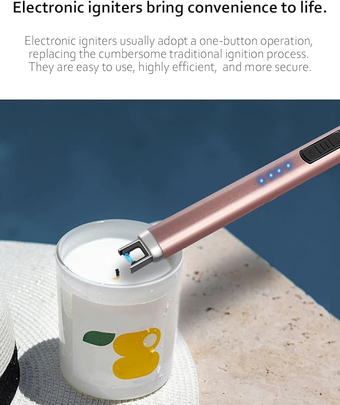 Electric Candle Lighters Arc Windproof Flameless USB Rechargeable Lighter for Cooking BBQs Fireworks 2 Packs Blue&Rose Gold
