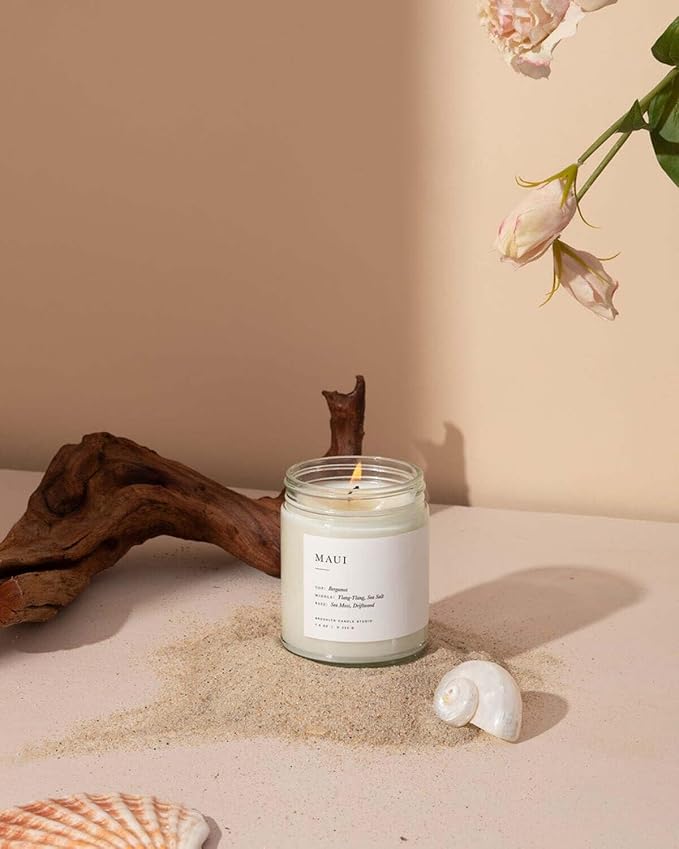 Brooklyn Candle Studio Maui Jar Candle - Luxury Scented Candle, Vegan Soy Wax, Hand Poured in The USA, 50 Hour Slow Burn Time - 7.5oz