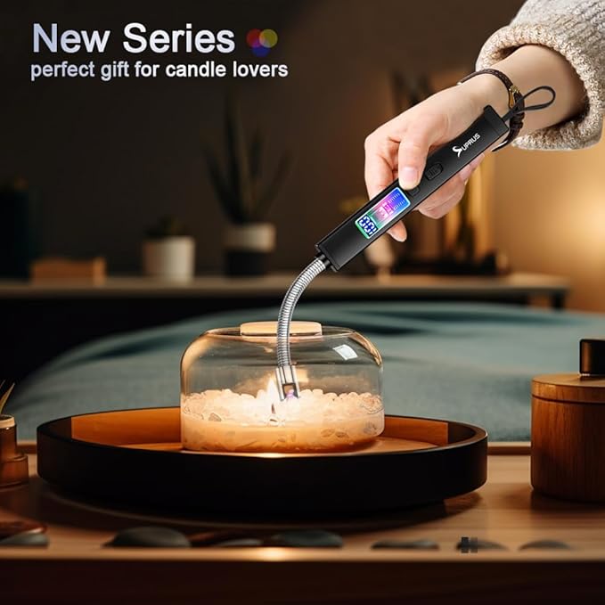 SUPRUS Electric Candle USB Type C Rechargeable 360° Flexible Neck Lighter with Upgraded LED Battery Display Safety Switch Flameless Plasma Windproof (Black, 3Packs)