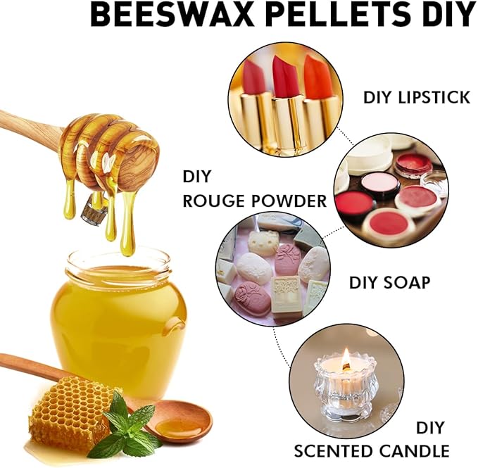 White Beeswax Pellets 2LB, 100% Organic Beeswax, Beeswax for Candle Making, Body, Skin Care DIY, Lip Balm and Soap Making Supplies